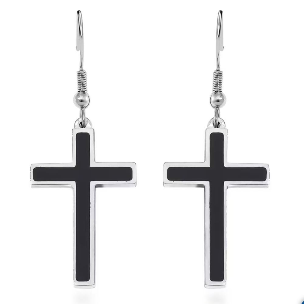 Shungite Inlay Cross Earrings in Steel 1.00 total carat weight